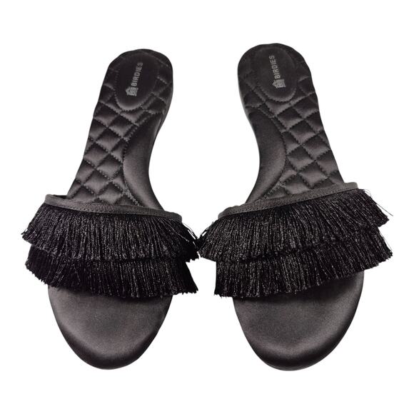 Birdies Black the Sparrow Fringe Quilted Footbed Slides Sandals Shoes 8 1/2 - Picture 1 of 2